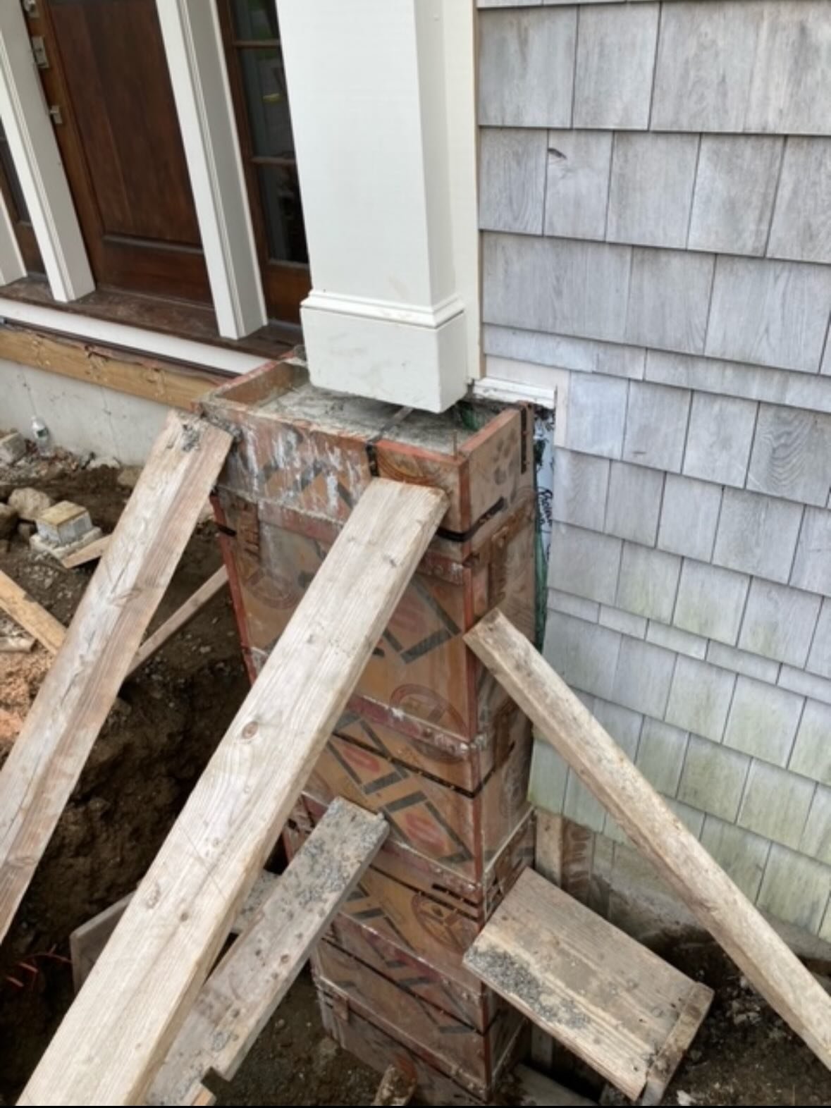 Before: Rotted entrance rebuilt in stone and cedar, Gloucester